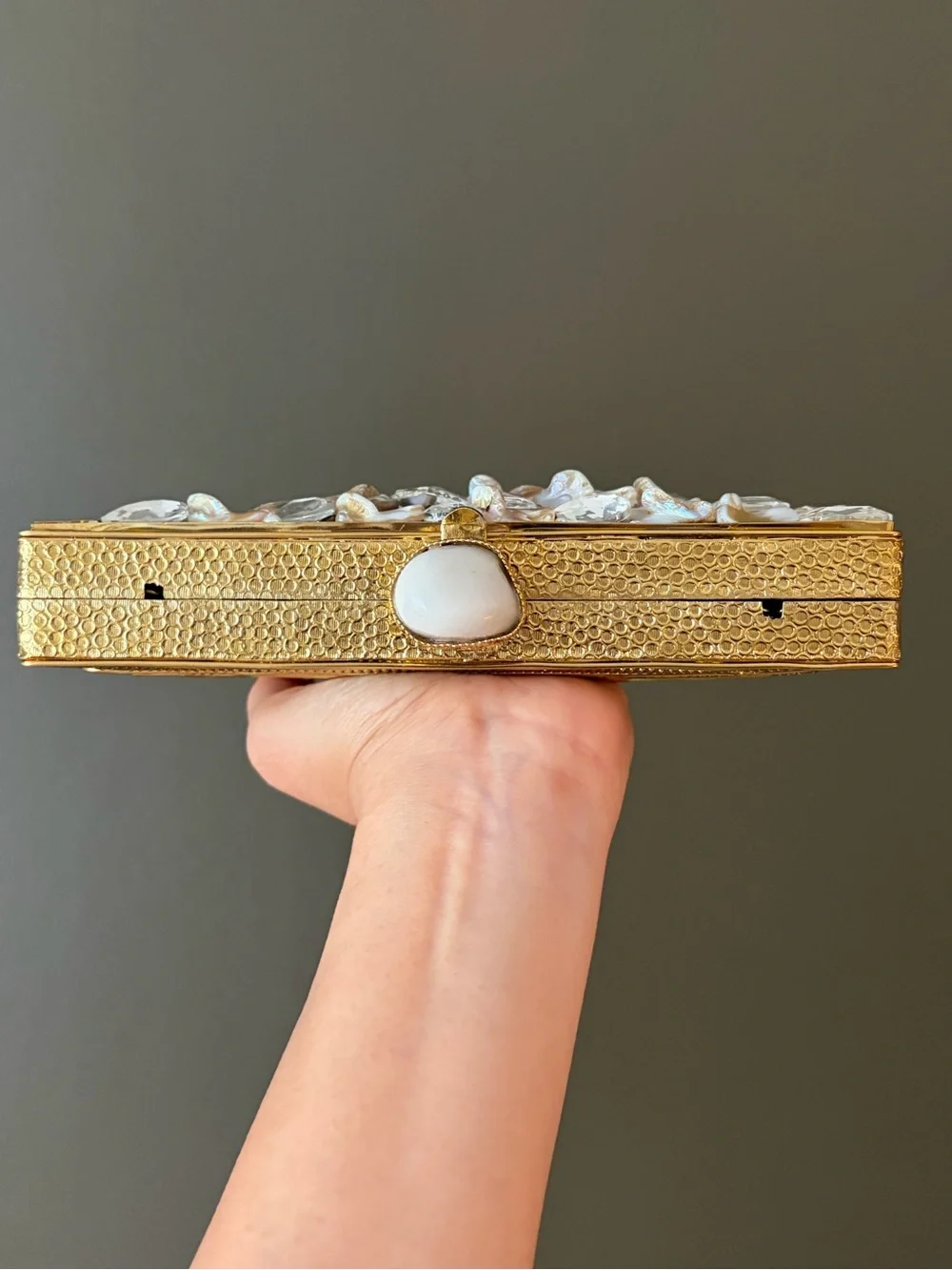 Elegant Pearl & Crystal Embellished Rectangular Clutch - Pink Pearl